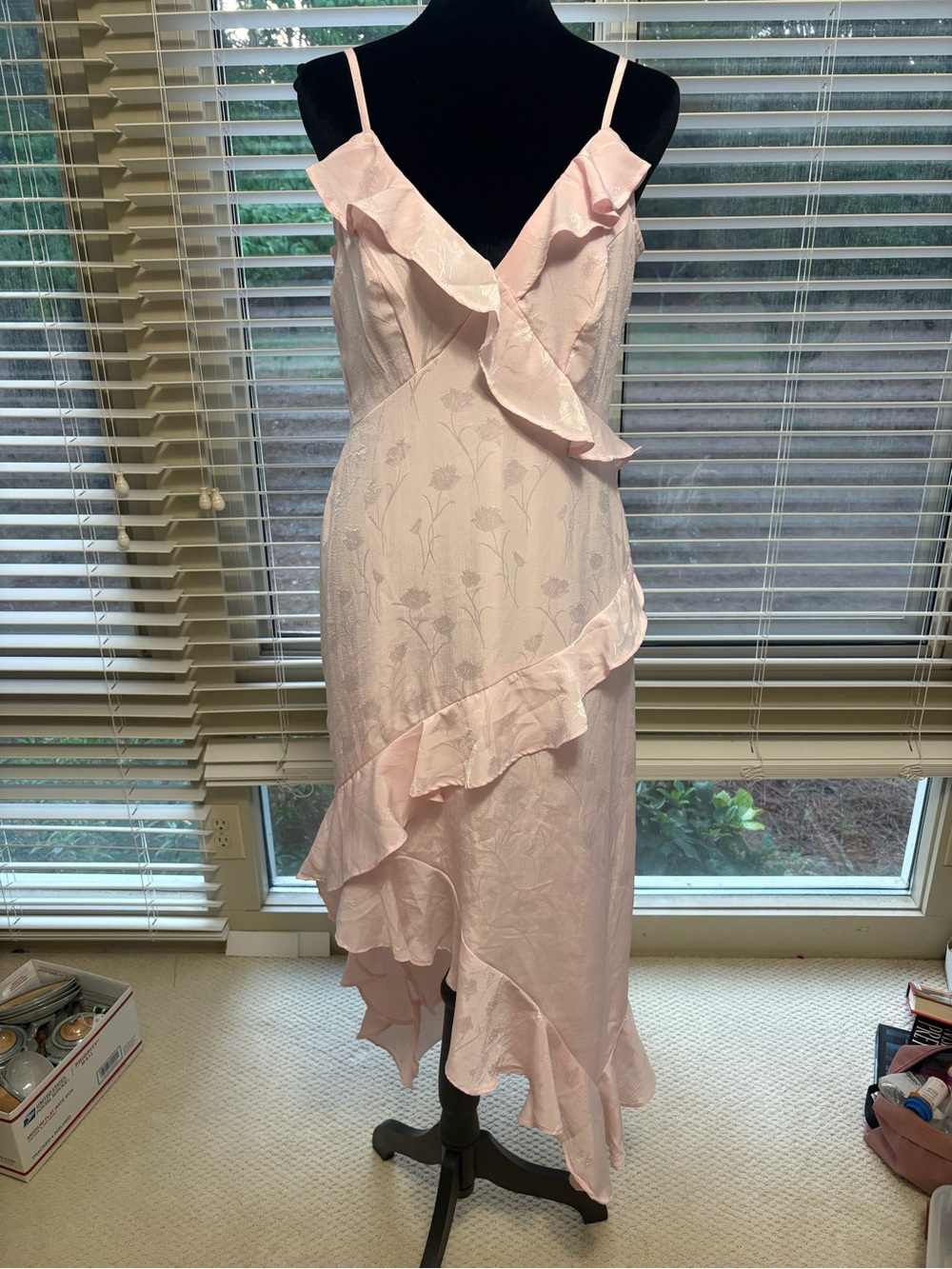 Japna Light Blush Pink Ruffle Midi Slip Dress